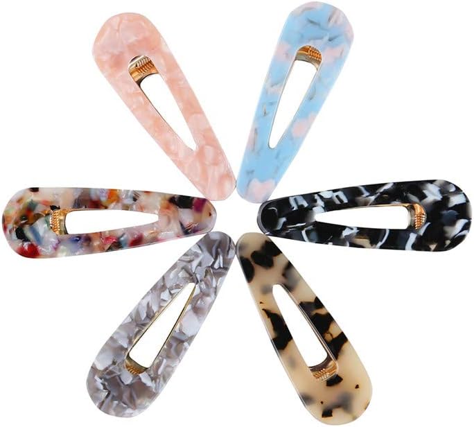 Acrylic Resin Hair Barrettes Alligator Hair Clips,6PCS Hair Clips Marble Pattern Hairpins Geometric Alligator Clips for Women Girls Hair Accessories Birthday Christmas Valentines Day Gifts,Water Drop