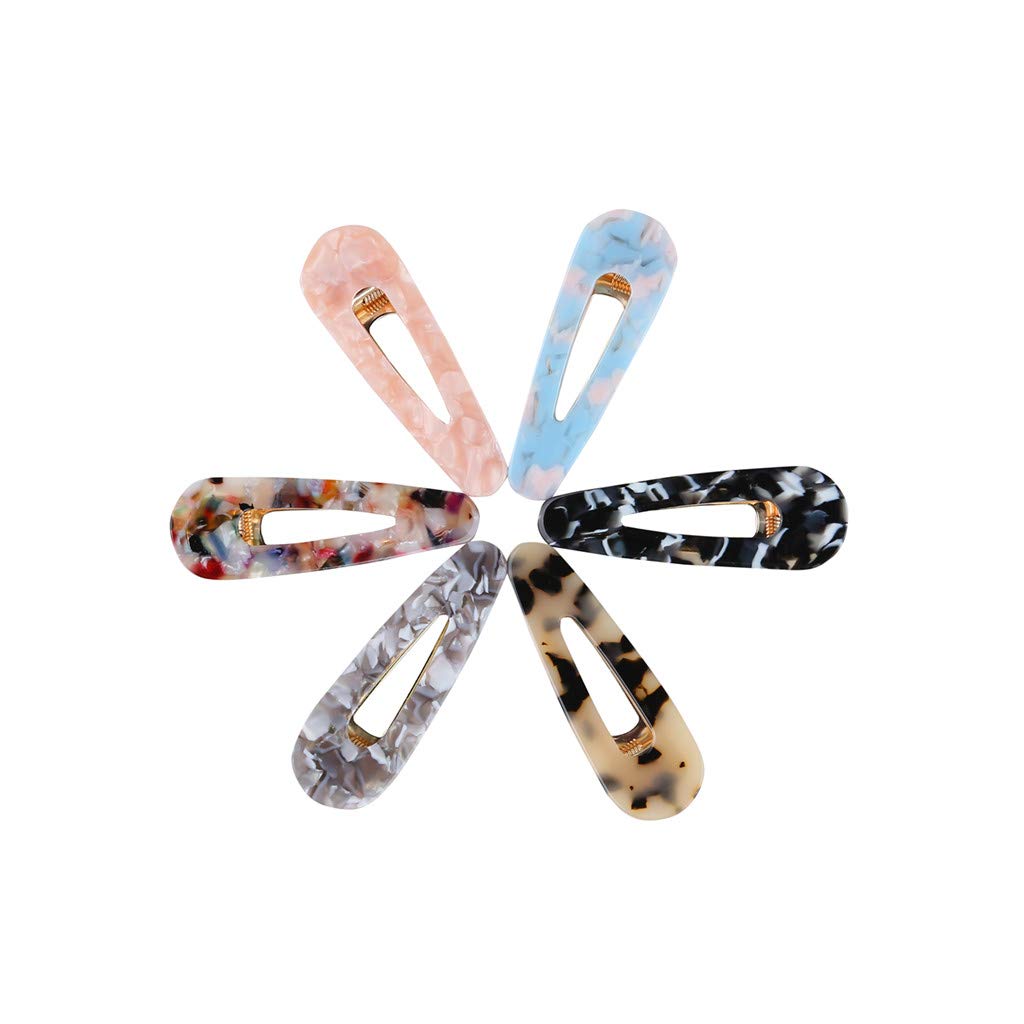 Acrylic Resin Hair Barrettes Alligator Hair Clips,6PCS Hair Clips Marble Pattern Hairpins Geometric Alligator Clips for Women Girls Hair Accessories Birthday Christmas Valentines Day Gifts,Water Drop