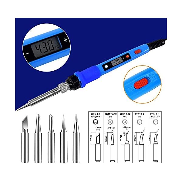 Lötkolben Set 15 PCS Fasttobuy 80W Elektronik Lötset 5 austauschbaren Spitzen, einstellbarer Temperatur, LCD Anzeige… – Bild 7