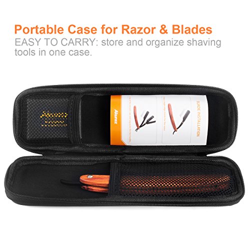 Straight Edge Razor AKUNSZ Professional Black Barber Razor with 100 Single Edge Razor Blades and Barber Straight Razor Case - Rosewood Handle - Thumbnail 4