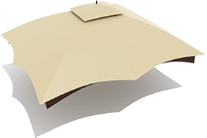Wonwon Gazebo Replacement Canopy Top Cover 10X12 Double Tiered Canopy Roof for Lowe's Allen Roth Gazebo Model #GF-12S004BTO/GF-12S004B-1 (Beige)