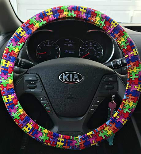 Steering Wheel Cover | Cute Steering Wheel Covers | Handmade Christmas Gifts | Autism Awareness Puzzle Pieces - Thumbnail 3