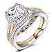 TIVANI-CITY Women's Engagement Rings Set Pretty 18K Gold Plated Two Tone Princess Cut CZ Stones Bridal Ring Heart Arrow Jewelry Promise Ring for Her