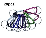 CaseBuy Assorted Colors D Shape Aluminum Locking Carabiner with Split Ring for Home, Camping, Outdoors, Fishing, Traveling, Biking, Keychain and More - 20pcs(5 Colors)