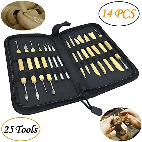 Sculpting Tools, [14 Piece] Clay Carving Set, Contains 25 Types of Tools for Pottery Art
