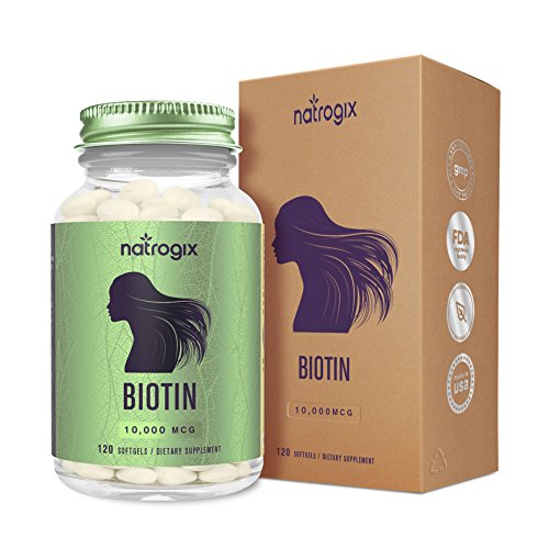 Biotin High Potency 10000 mcg Per Veggie Softgel by Natrogix - Hair Loss Product Supports Hair Growth, Glowing Skin and Strong Nails - 120 Mini-Veggie Softgels for Better Absorptio