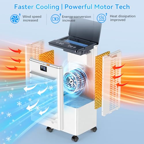 Portable Air Conditioners,3-in-1 Evaporative Air Cooler,4 Modes 3 Speeds Blow Cold Air, 120°Oscillation, LED Display, 12H Timer, Windowless Portable AC w/ 8L Tank & Remote for Home Bedroom Office