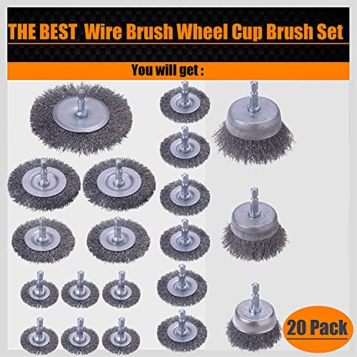 WENORA 20 Pack Wire Brush Wheel Cup Brush Set , Wire Brush for Drill 1/