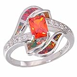 CiNily Created Orange Opal Orange Garnet Rhodium Plated Zircon Women Jewelry Gemstone Ring Size 7