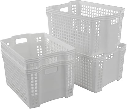 Ikando Plastikkorb Aufbewahrungskorbe Kunststoff 30 1 X 19 61 X 14 51 Cm Weiss 4 Stuck Amazon De Baumarkt