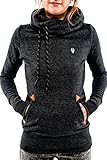 Cutiefox Women's Casual High Neck Drawstring Pullover Hoody with Pockets(Black,M)