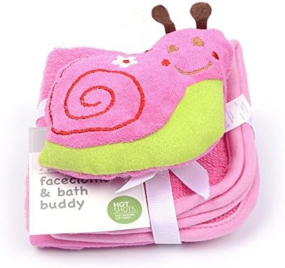 MiGoo Baby Washcloths 2 Pack Luxury Organic Cotton Squares Face Cloth Newborn Mini Bathing Towels Wipes with Snail Doll-10 x 10 inches（Pink and light pink）