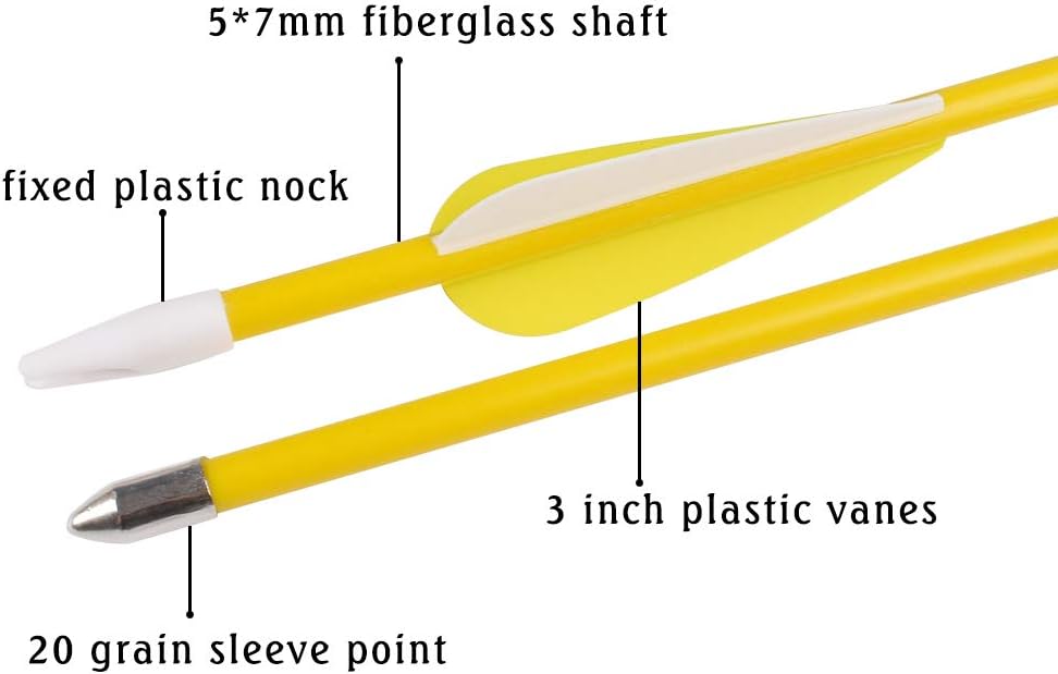 Elong Fiberglass Arrows Archery 26 Inch Yellow ShootingTargeting Recurvebow for Youth Kids Children Beginner Safe Point(12pcs) : Sports & Outdoors