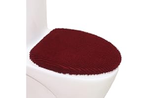 Madeals Chenille Toilet Lid Cover Shag Soft and Absorbent, Comfortable Bathroom Toilet Lid Cover Seat Fits Most Size Toilet Lids for Burgundy