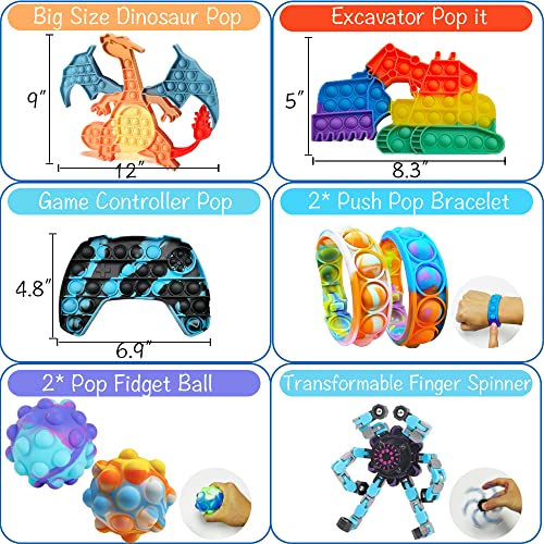 Fidget Toy Pack Big Pop it Dinosaur Poppet Sensory Toys Girls Boys Popits Figit Set Bulk Mini