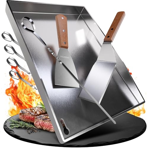 WILDGÅRD® Grillplatte - Plancha Grill Platte aus dickem & rostfreiem Edelstahl – 30 x 20 cm – für BBQ Gasgrill & Kohlegrill geeignet +PLUS: 2x Grillsp