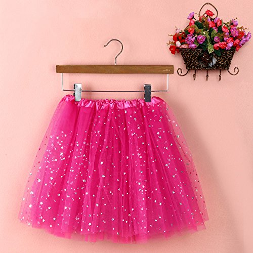 Women's Classic Tulle Dress Up Tutu Skirt with Sparkling Sequin Hot Pink - Thumbnail 2
