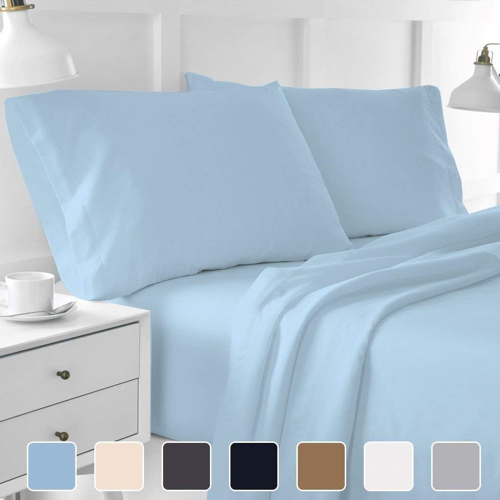 4-Piece Hotel Luxury Bed Sheets - Premium Collection 1800 Series Ultra-Soft Brushed Microfiber Sheet Set - Queen Size Bedding Sheets - Deep Pocket fits Upto 16" (Queen, Light Blue)