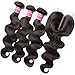 B&F Hair 3 Bundles Brazilian Virgin Hair Body Wave with 1 Piece 4 * 4 Middle Part Lace Closure 100% Unprocessed Human Hair Weave Extensions Nature Color (12 14 16 +10closure)
