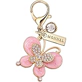 MONNEL MC489 Crystal Butterfly Lobster Clasp Charm for Women with Velvet Bag (Pink,1 Piece)