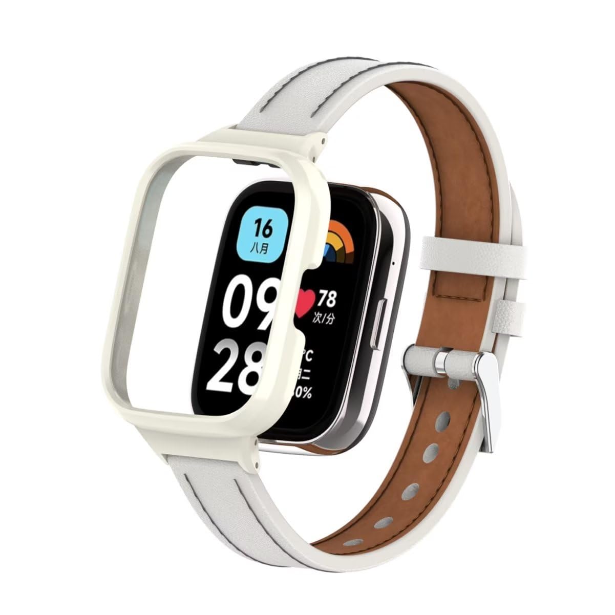 T-BLUER Strap Compatible with Xiaomi Redmi Watch 3 Active,Leather Replacement Bracelet Band Wristband Accessories with Metal Frame for Redmi Watch 3 Active Smartwatch,White