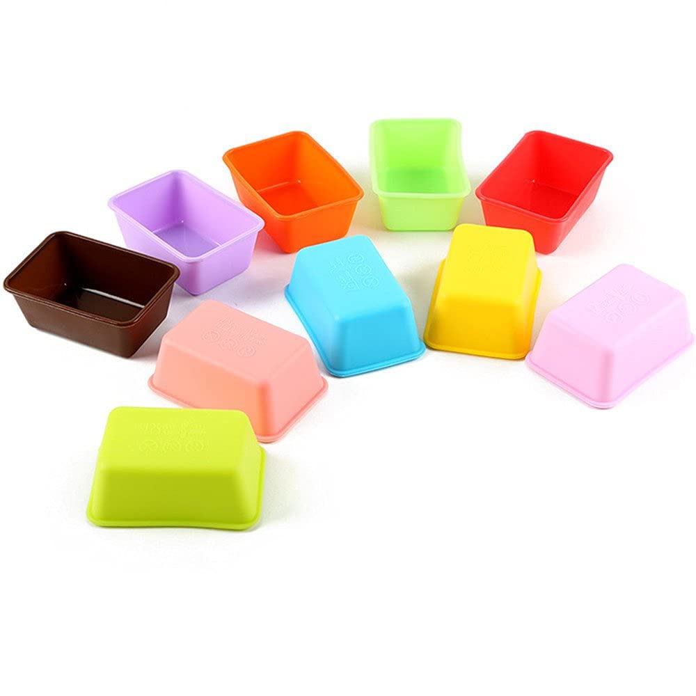 CRITIVE-S Mini Loaf Cake Cases Square Shape Set of 10 - Silicone Cupcake Cheesecake Moulds Cases(Random Color) (Small)