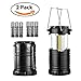 Portable LED Camping Lantern with 6 AAA Batteries, Elekin Hurricane Lantern COB Flashlight Survival Light, Collapsible Outdoor light for Emergency, Storm, Power Outage(Black,2 PACK)