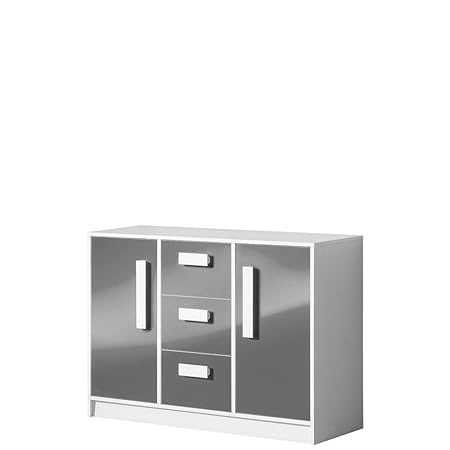 Kommode Sideboard GULIVER Kinderzimmer Jugendzimmer Möbel (weiß / grau hochglanz)