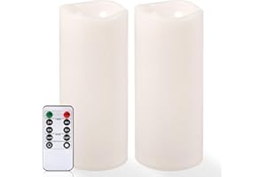NURADA Large Outdoor Flameless Candles 10" x 4" - Waterproof LED Pillar Flickering Candle Battery Operated with Timer Remote Control for Patio Porch Lanterns Decor - Long Lasting Set of 2