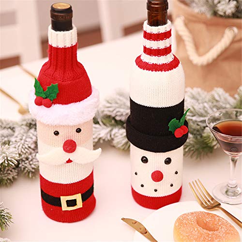Christmas Wine Bottle Cover Santa Claus Snowman Knitted Wine Bottle Bag Cover for Xmas Gift Dinner Party Table Holiday Decoration (B)