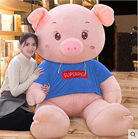 Amazon Bears Homeブタ ぬいぐるみ 特大 豚 大きいぶた 抱き枕 クマ縫い包み プレゼント ふわふわぬいぐるみ ブルー服 目開ける 210cm ぬいぐるみ おもちゃ