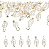UNICRAFTALE 50Pcs Freshwater Pearl Charm Pendant Irregular Pear Charms with 2mm Metal Hoop Baroque Charms White Natural Pearl Beads for DIY Earring Necklace Bracelet Jewelry Making
