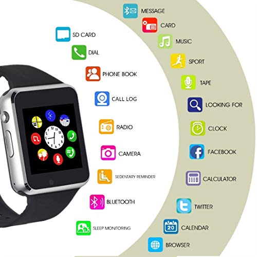 Hocent Smart Watch Phone, Smartwatch with SD Card Camera Pedometer Call Text SNS SMS Sync SIM Card Slot Music Player Alarm Compatible with Android and iPhone (Partial Functions) for Men Women Teens - Thumbnail 2