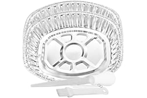 Nicole Fantini Disposable & Durable Extra Large Oval Turkey Roaster Aluminum Pan For Thanksgiving - 100% Recyclable : Perfect for, Baking & Roasting - Along With One Free 3pcs of Basting Set : 2 Pans