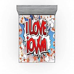 Ambesonne Iowa State Fitted Sheet Set, I Love Iowa