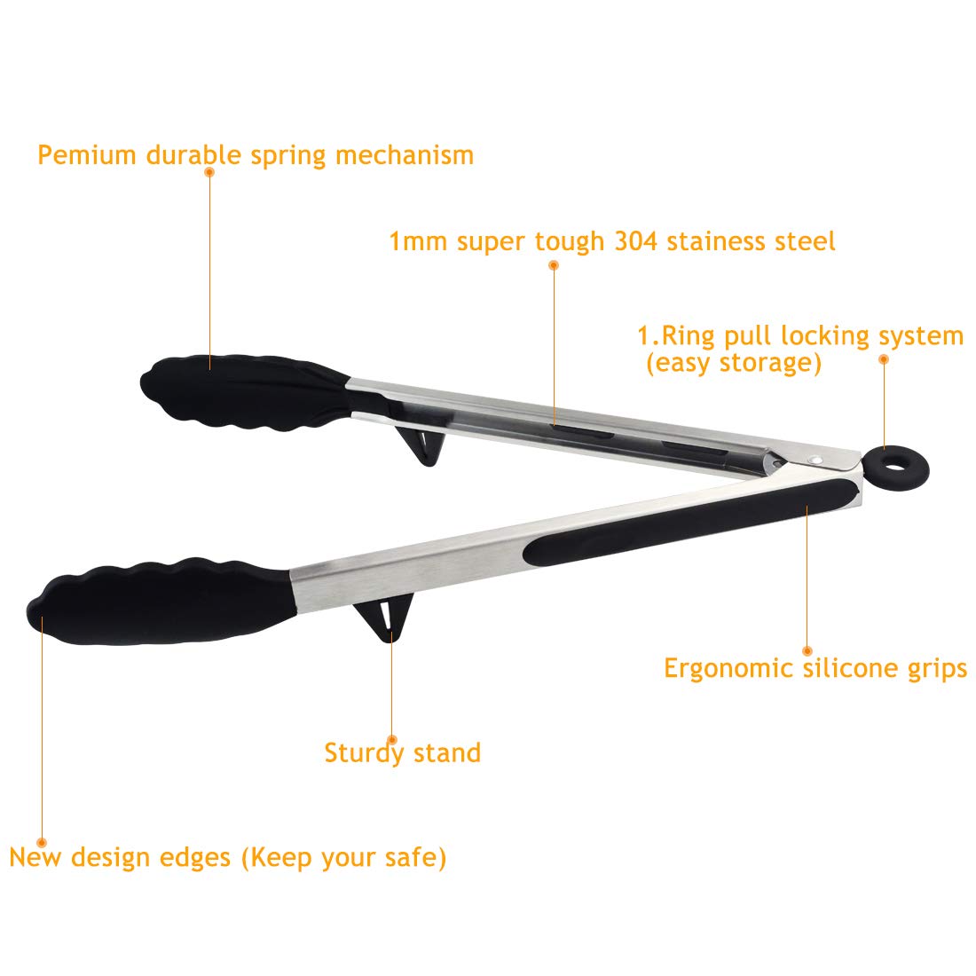 KKTOP Stainless Steel Silicone BBQ/Kitchen Tongs, Salad Tongs with Silicone Tips with Silicone Basting|Pastry Brush, Non-Stick, 9\