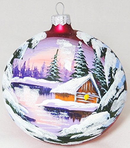 Large Unique Handmade Christmas Bauble Glass Ornament Hut Lake