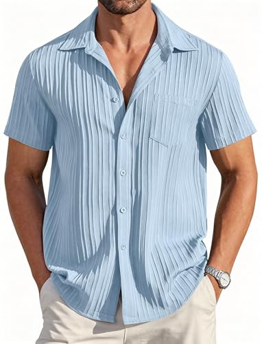 EFOWAY Men's Button Down Shirts, Short Sleeve Textured Summer Beach Shirt at Amazon
