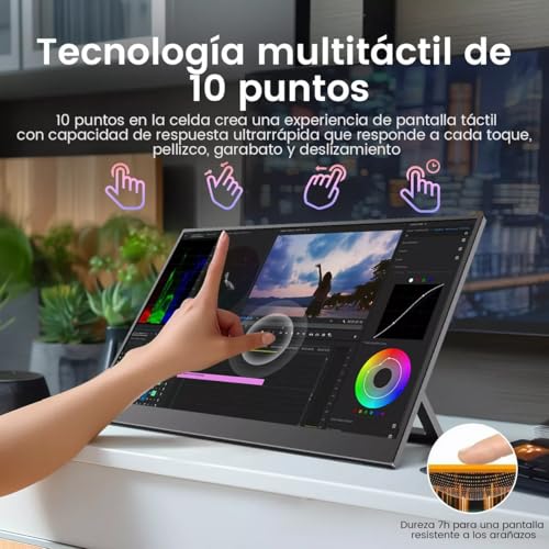 CNHVEIF Monitor Portátil, Pantalla de 15.6'' FHD 1080P 178 IPS, Segundo Monitor Externo Touch, Pantalla de Juegos, Altavoces Duales Incorporados, con HDMI/USB C para Xbox PS5 Switch Teléfono