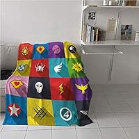 WodCht Superhero Blanket Bed，Retro Superhero Badge Patchwork Style Several Logo Signs Comic Humor Artwork，Soft Blanket Microfiber，Blanket for Sofa Couch Bed 51" x 60"