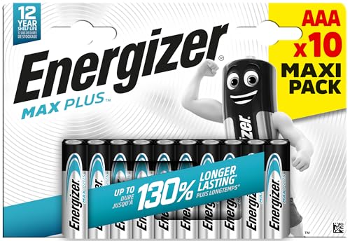 MAX Plus - Pilas AAA (Paquete de 10) 1,5V Baterías Alcalinas - Energía Que Dura 130% Más - Accesorios de Ordenador y Smart Home - Embalaje 100% reciclable - 12 años de Vida útil