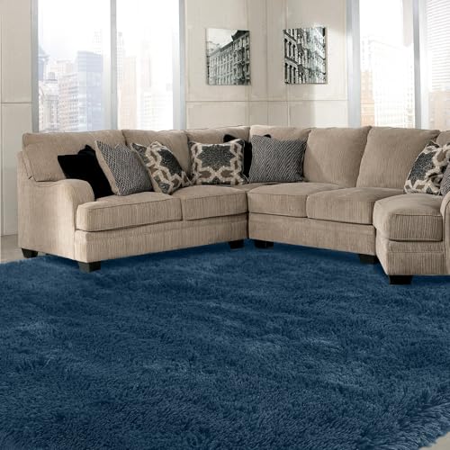 Fluffy Navy Blue Rug