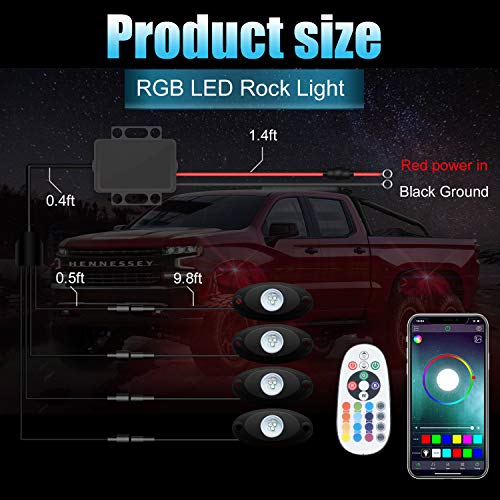 SUNPIE Rock Lights 4 Pods RGB LED Rock Lights for All Jeep Model ATV