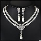 Rurah Women's Elegant Imitation Pearl Diamond Flowers Necklace Earrings Jewelry Set