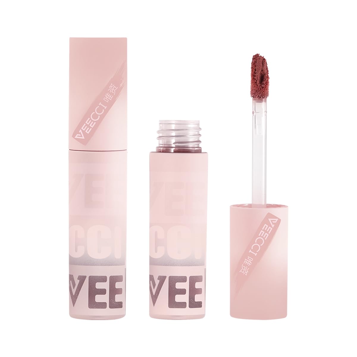 VEECCI Lip Cream, Non-Sticky Matte Lipstick with Velvet Brush for Soft and Flattering Lip Stain, Long-Lasting Liquid Gloss Tint, Shade: NU03 Cold Rose