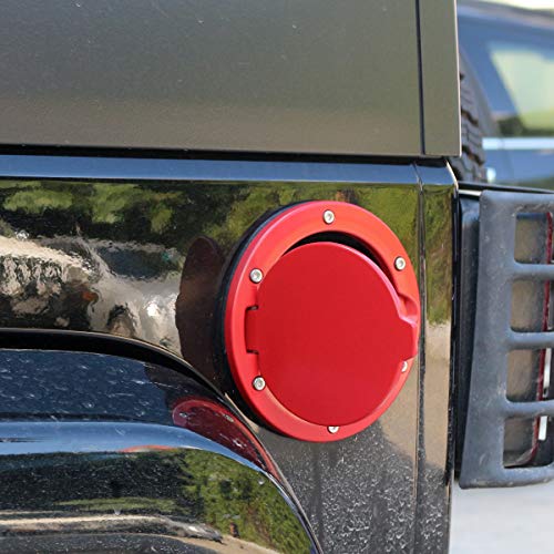 Gas Cap Cover for Jeep, DDUOO Red JK Fuel Door Gas Cover for Jeep