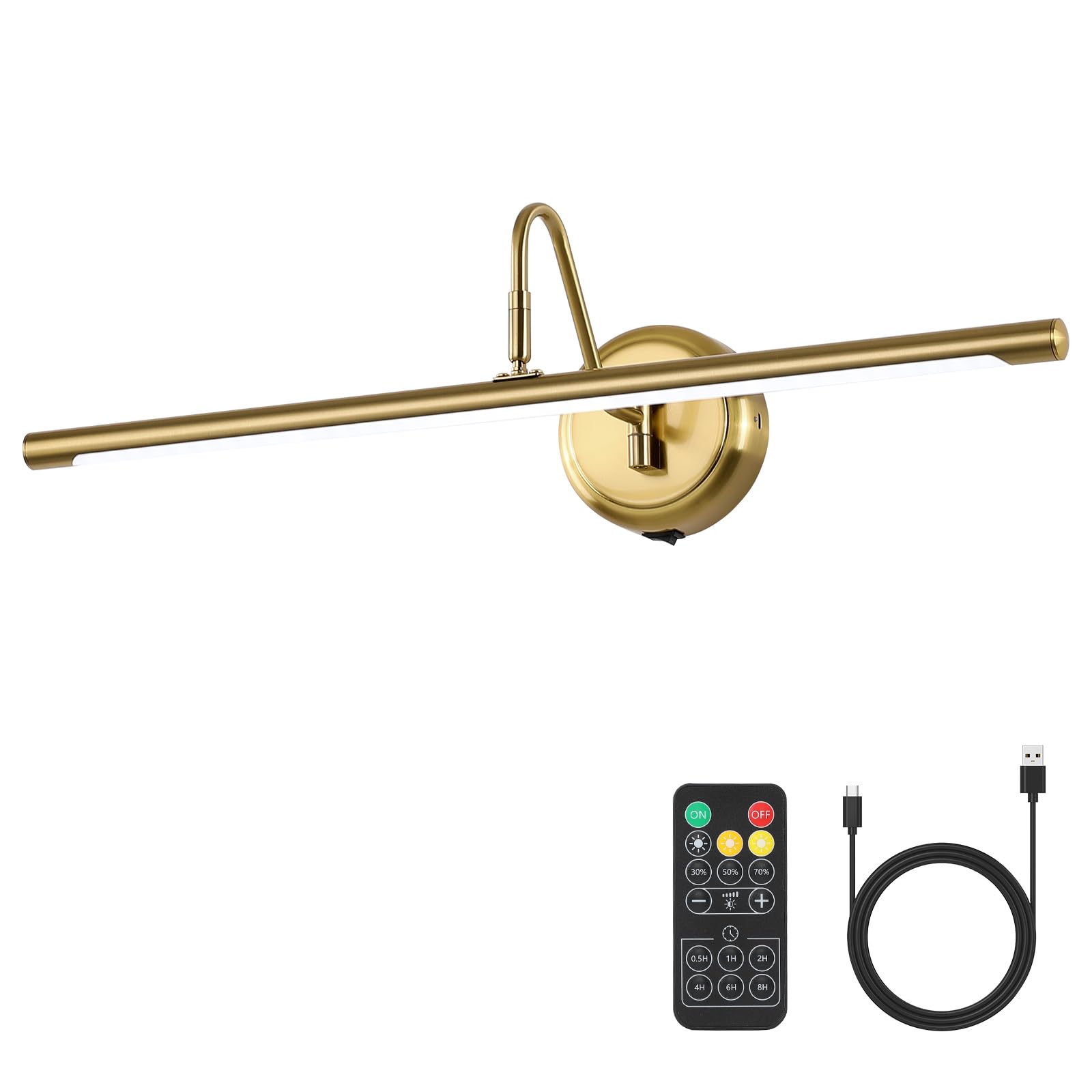 Photo 1 of JOOSENLUX Battery Operated Picture Lights Modern Wireless Wall Lights 24.4" Inch Dimmable Under Counter Lights for Kitchen with Swing Arm as Canvas Wall Sconce Light Brass 3000K CRI95+