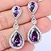 EVER FAITH Silver-Tone Cubic Zirconia February Birthstone Tear Drop Dangle Earrings Purple