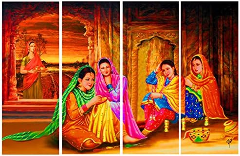 Ray Decor Punjabi Women's Wall Painting (Microfiber, 61 cm x 91.5 cm, 5 Piece)