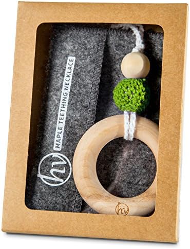 Wood Teething Ring Necklace - Safe, Natural Teether for Babies - For Mom to Wear While Nursing, Babywearing - Complements/Replaces Amber Teething Necklace (Olive Green)